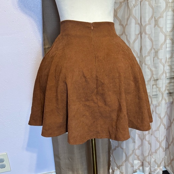 SHEIN Brown Tan Mini Skater Skirt High-Low Casual - Picture 2 of 3